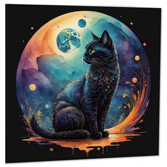 Black Cat Moon Greeting Card 145 x 145mm