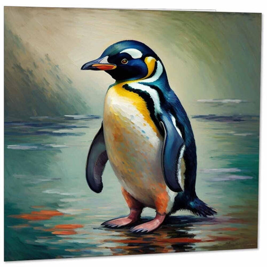 Penguin Greeting Card Impressionist Art 145mm x 145mm