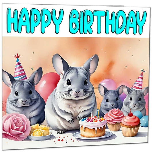 Chinchilla Birthday Card - Cute Chinchillas Birthday Card 145 x 145mm