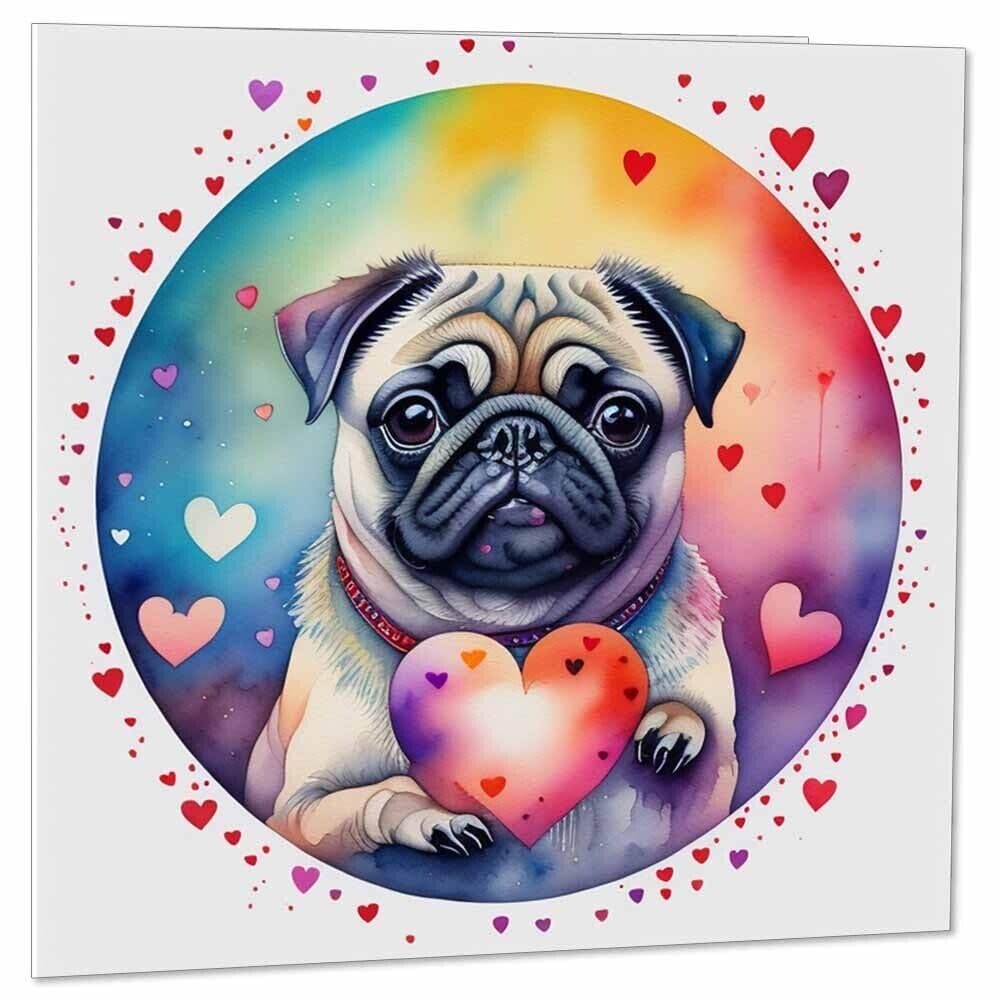 Pug Anniversary Card - Cute Adorable Pug Card Love Valentines Day 145mm x 145mm