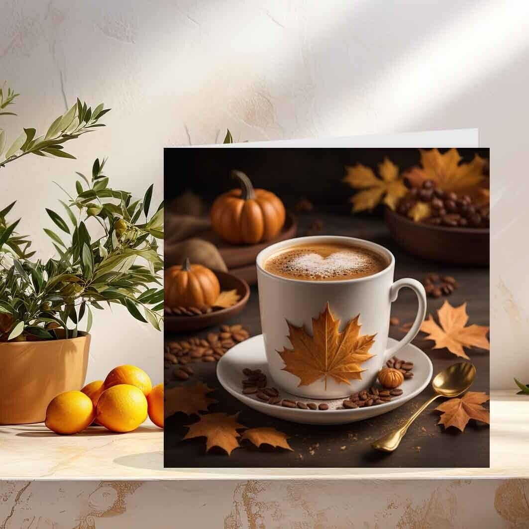 Autumn Coffee Greeting Card 145 x 145mm