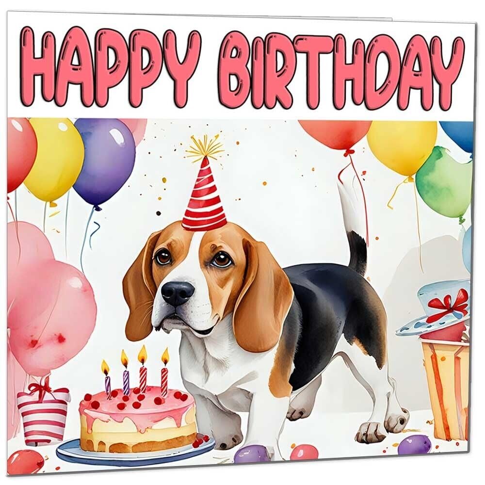 Beagle Birthday Card - Fun Dogs Birthday Party Card 145 x 145mm