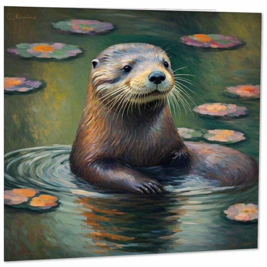Otter Greeting Card Animal Impressionism Art 145mm x 145mm