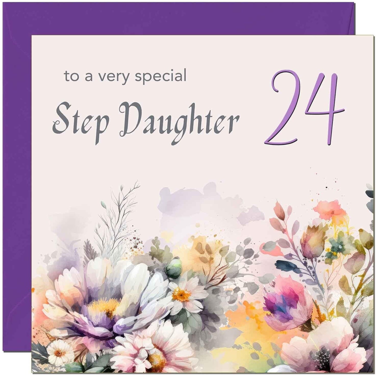 Step Daughter Birthday Card - Purple Floral