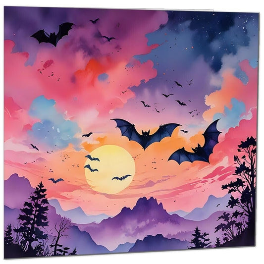 Bat Greeting Card - Bat Moon Purple Sky Gothic - Any Occasion