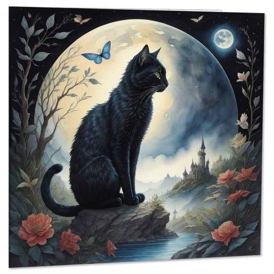 Watercolour Cat Moon Greeting Card Cats Birthday Card 145 x 145mm