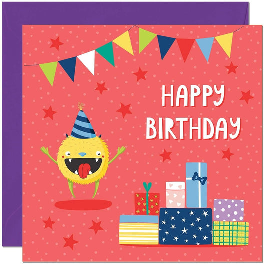 Fun Childrens Birthday Card - Cute Kids Happy Birthday Card Monsters 145 x 145mm