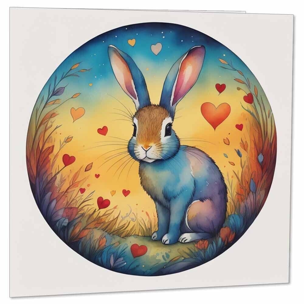 Rabbit Love Heart Card Cute Bunny Rabbit Valentines Anniversary 145mm x 145mm