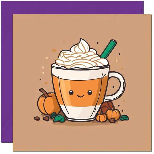 Autumn Pumpkin Spice Latte Greeting Card Cute Autumn Card 145 x 145mm