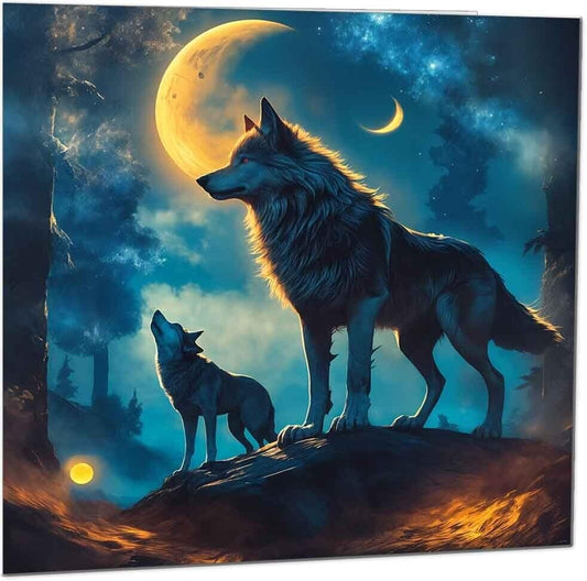 Wolf Birthday Card - Beautiful Howling Wolf Moon Greeting Card 145 x 145mm