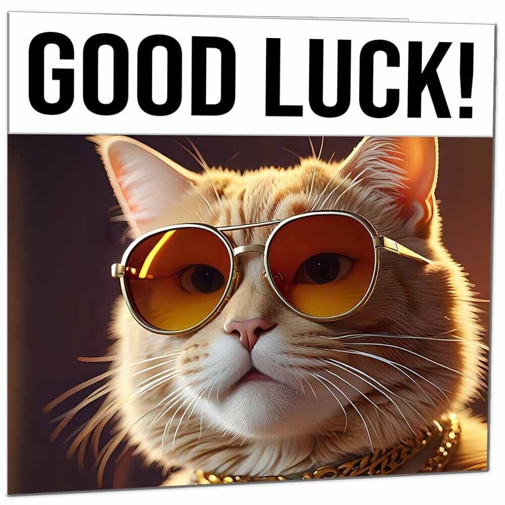 Good Luck Card - Cool Cat - Co Worker Colleague New Job Card 145 x 145mm