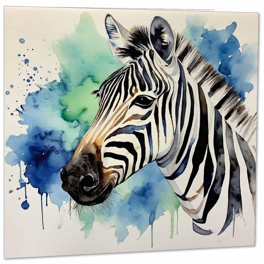 Zebra Watercolour Card - Zebra Greeting Card 145mm x 145mm Square