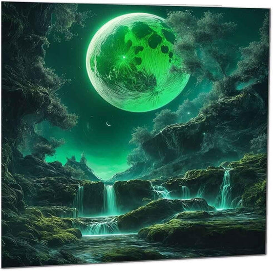 Beautiful Landscape Birthday Card Green Moon Greeting Card - 145 x 145mm