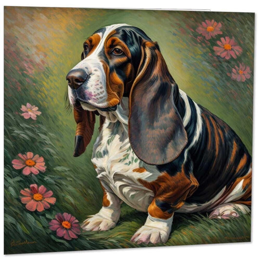 Bassett Hound Greeting Card - Dog Impressionist Card 145mm x 145mm
