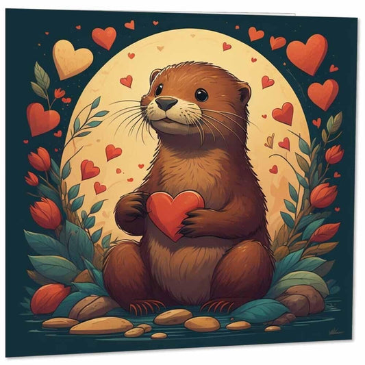 Otter Heart Greeting Card - Cute otter card 145mm x 145mm