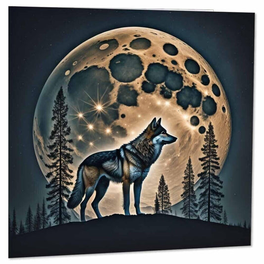 Wolf Moon Forest Greeting Card 145 x 145mm