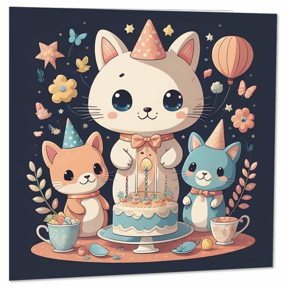 Kawaii Cats Greeting Birthday Card for Kids Birthday Cards Children 145 x 145mm