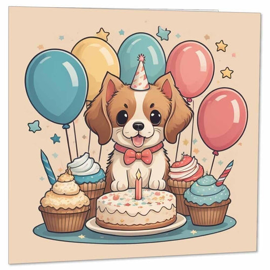 Cute Childrens Birthday Card Dog Puppy Happy Birthday Cards for Kids 145 x 145mm