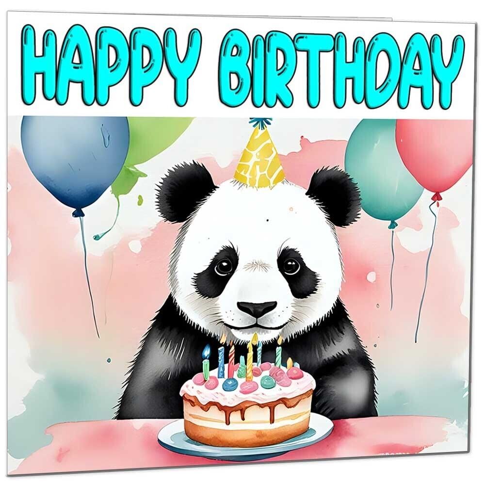 Panda Birthday Card - Cute Panda Bear Birthday Card Animal 145 x 145mm