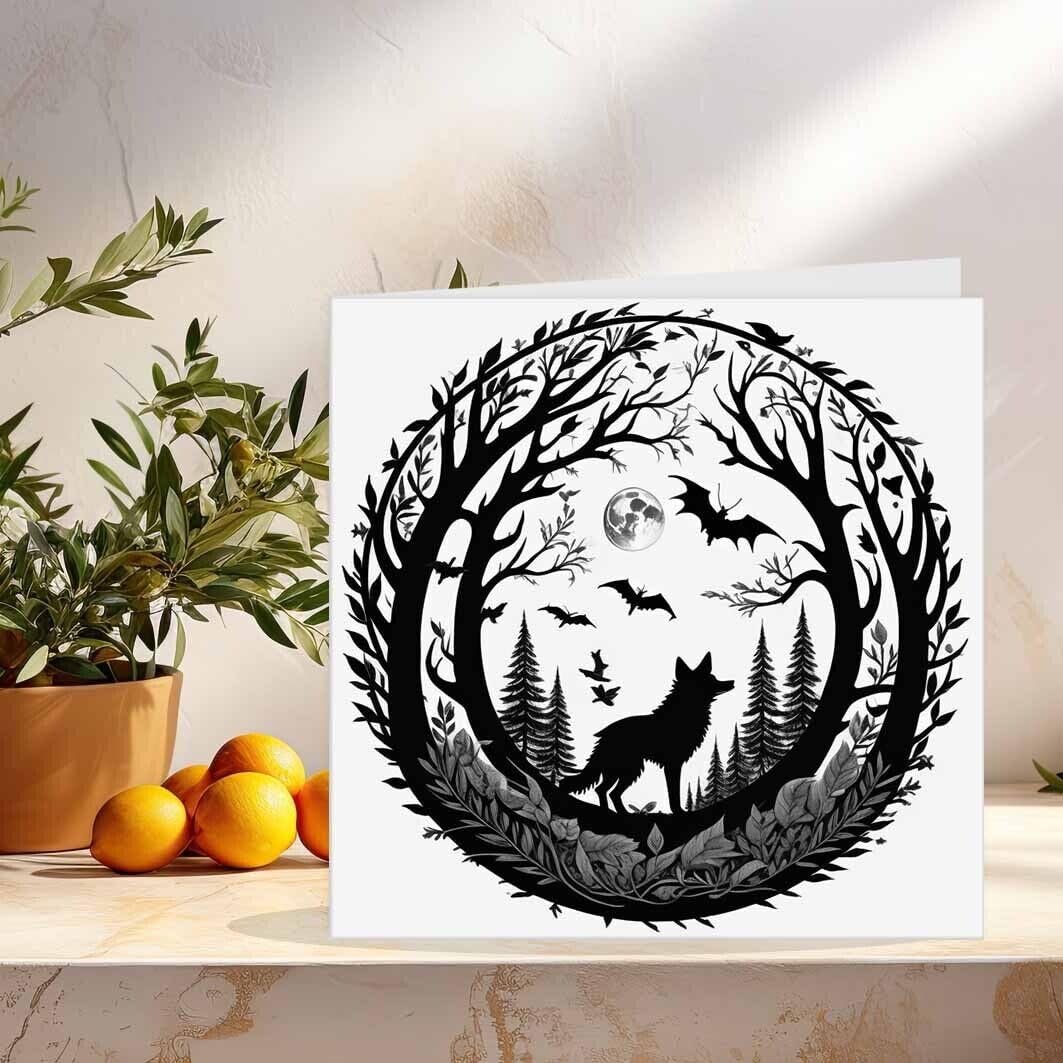 Wolf Forest Moon Greeting Card 145 x 145mm