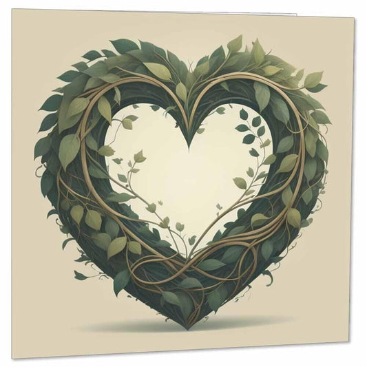 Anniversary Card - Leaf Heart - Love Romantic Valentines Day Card 145mm x 145mm