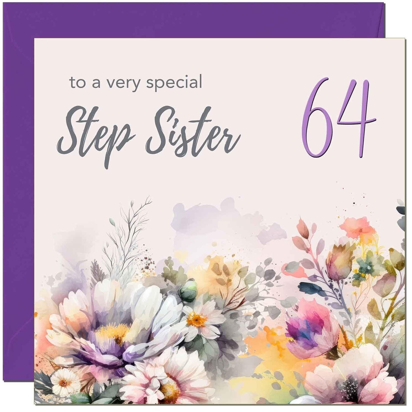 Step Sister Birthday Card - Purple Floral Step Sisters