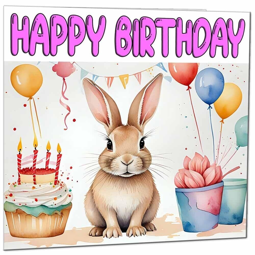 Rabbit Birthday Card - Fun Rabbit Birthday Card 145 x 145mm