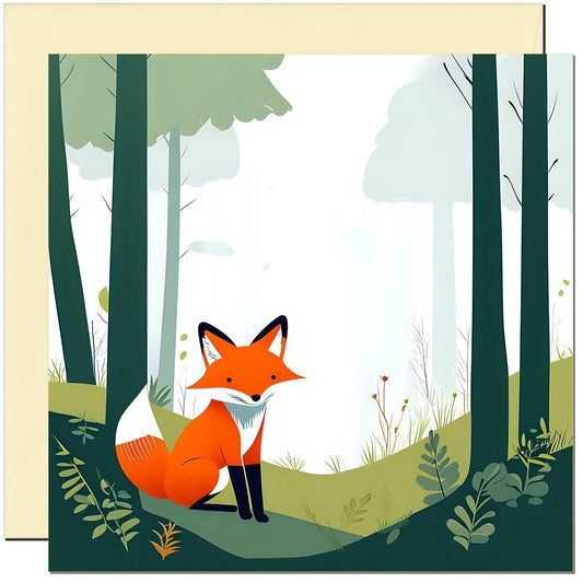 Fox Greeting Card Cute Fox Woodland Forest Illustration Beautiful 45mm x 145mm