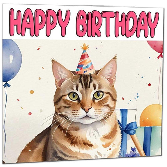 Tabby Cat Birthday Card - Fun Cat Birthday Card - 145 x 145mm