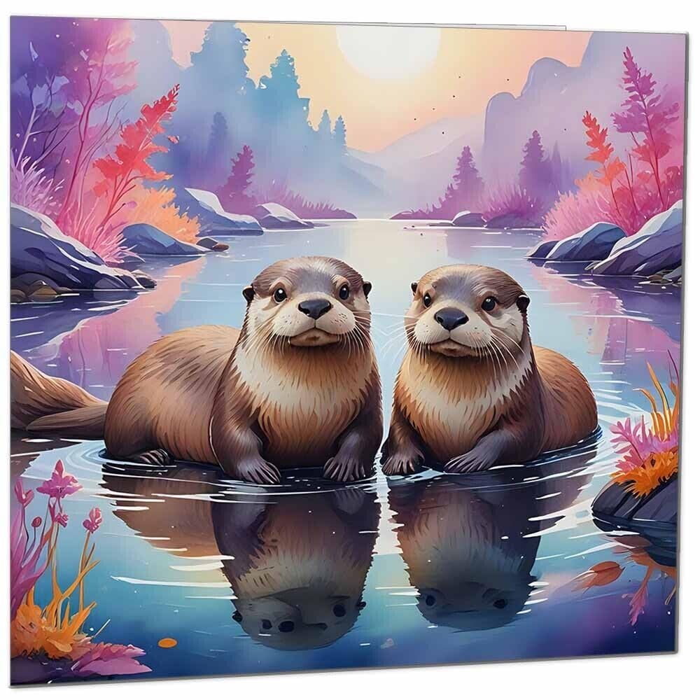 Otters Greeting Card - Any Occasion - beautiful Otter Illustration Art