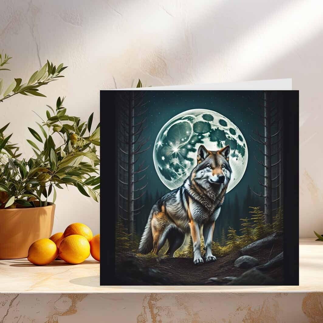 Wolf Moon Greeting Card Wolf Birthday Cards 145 x 145mm