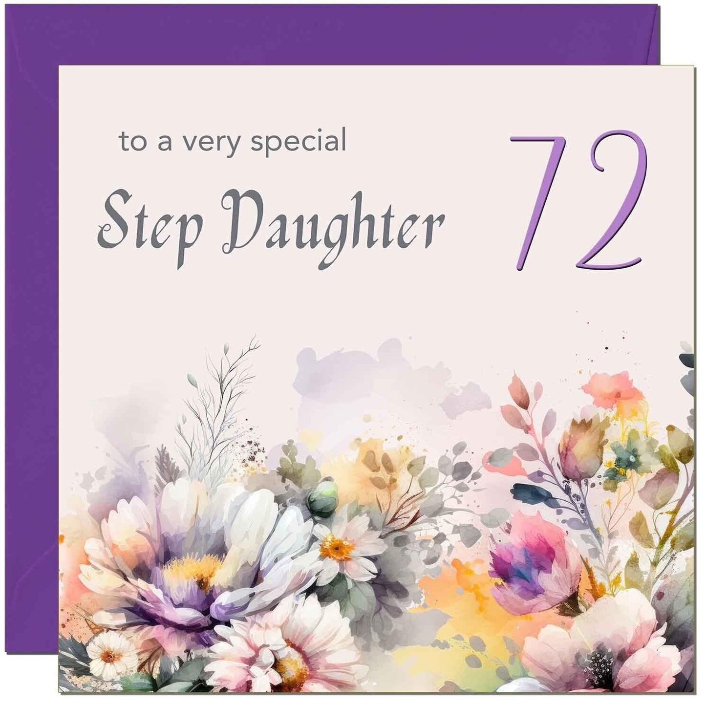 Step Daughter Birthday Card - Purple Floral