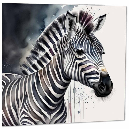Watercolor Zebra Greeting Card - 145mm x 145mm - Square