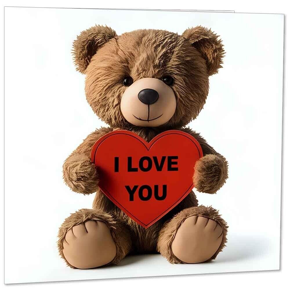 I Love You Card - Cute Bear Heart Girlfriend Boyfriend Anniversary 148mm x 148mm