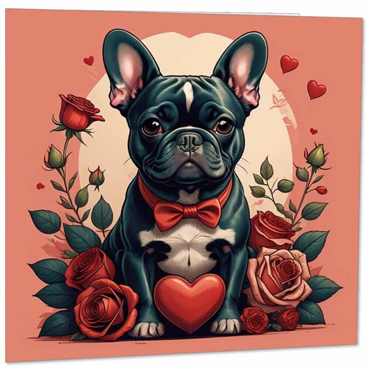 Pug Valentines Day Card French Bulldog Dog Romantic Anniversary Card 145mm x 145mm