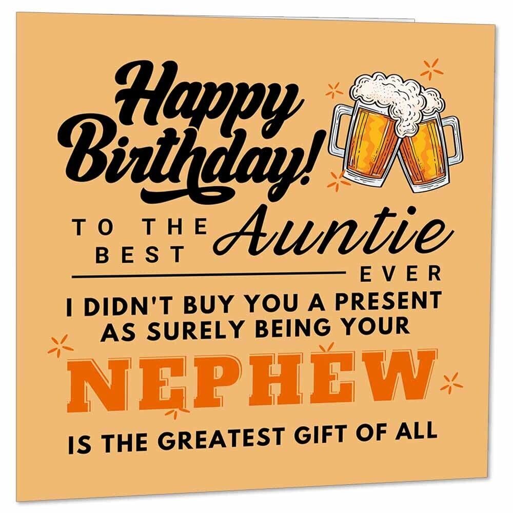 Birthday Card for Auntie from Nephew - Aunt Aunty birthday cards - 145 x 145mm