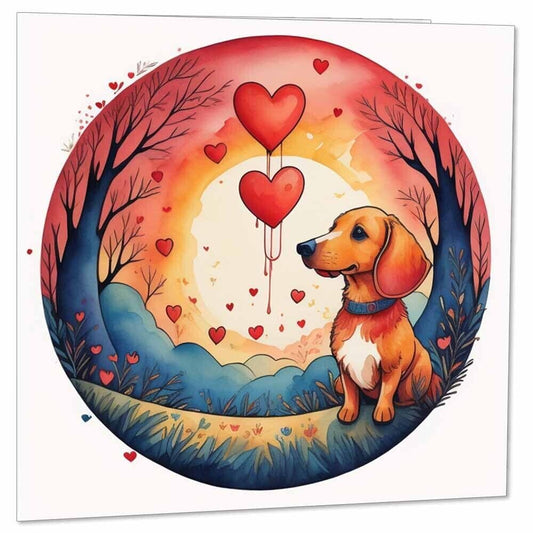 Dachshund Anniversary Card - Cute Sausage Dog Valentines Day Card 145mm x 145mm