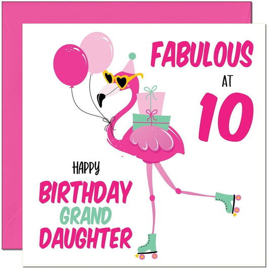 GrandDaughter Birthday Card - Fabulous Flamingo - Pink Cute Granddaughters