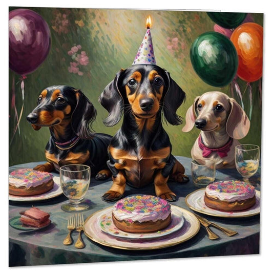 Cute Dachshund Birthday Card - Dachshund birthday party card 145mm x 145mm