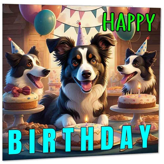 Border Collie Birthday Card - With Envelope Cute Dog Card 145mm x 145mm