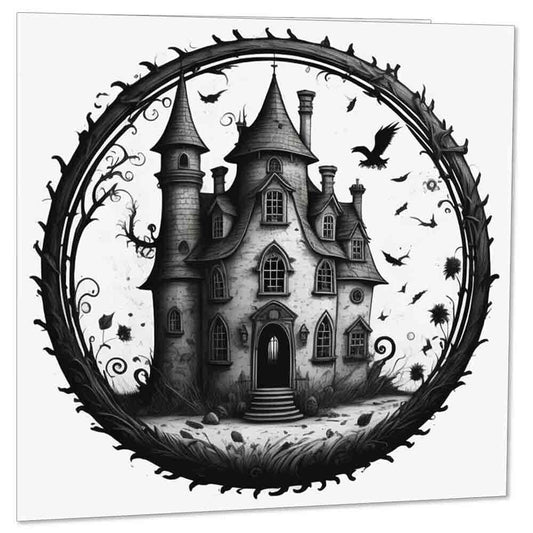 Gothic Haunted Spooky House Greeting Card 145 x 145mm