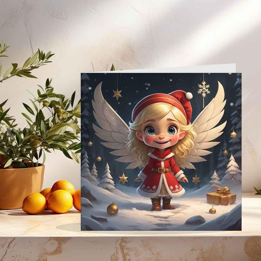 Cute Christmas Card Xmas Girl Card 145 x 145mm