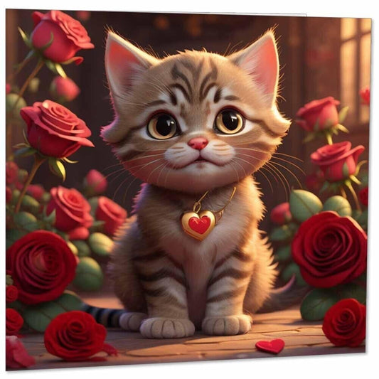 Cute Cat Valentines Day Card Cat kitty Card 145mm x 145mm