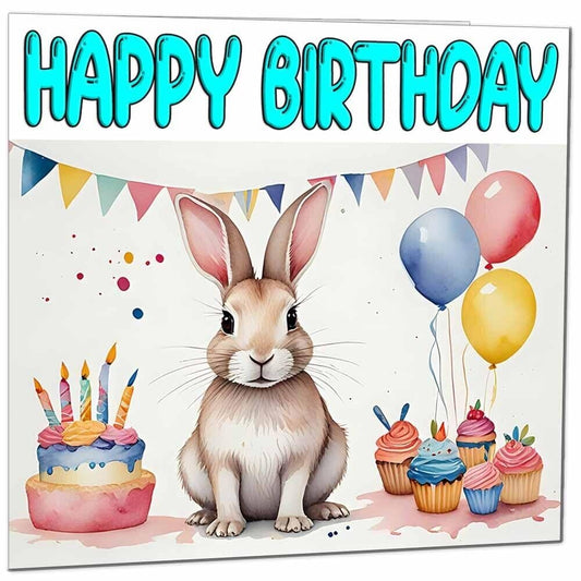 Rabbit Birthday Card - Fun Rabbit Bday Card 145 x 145mm