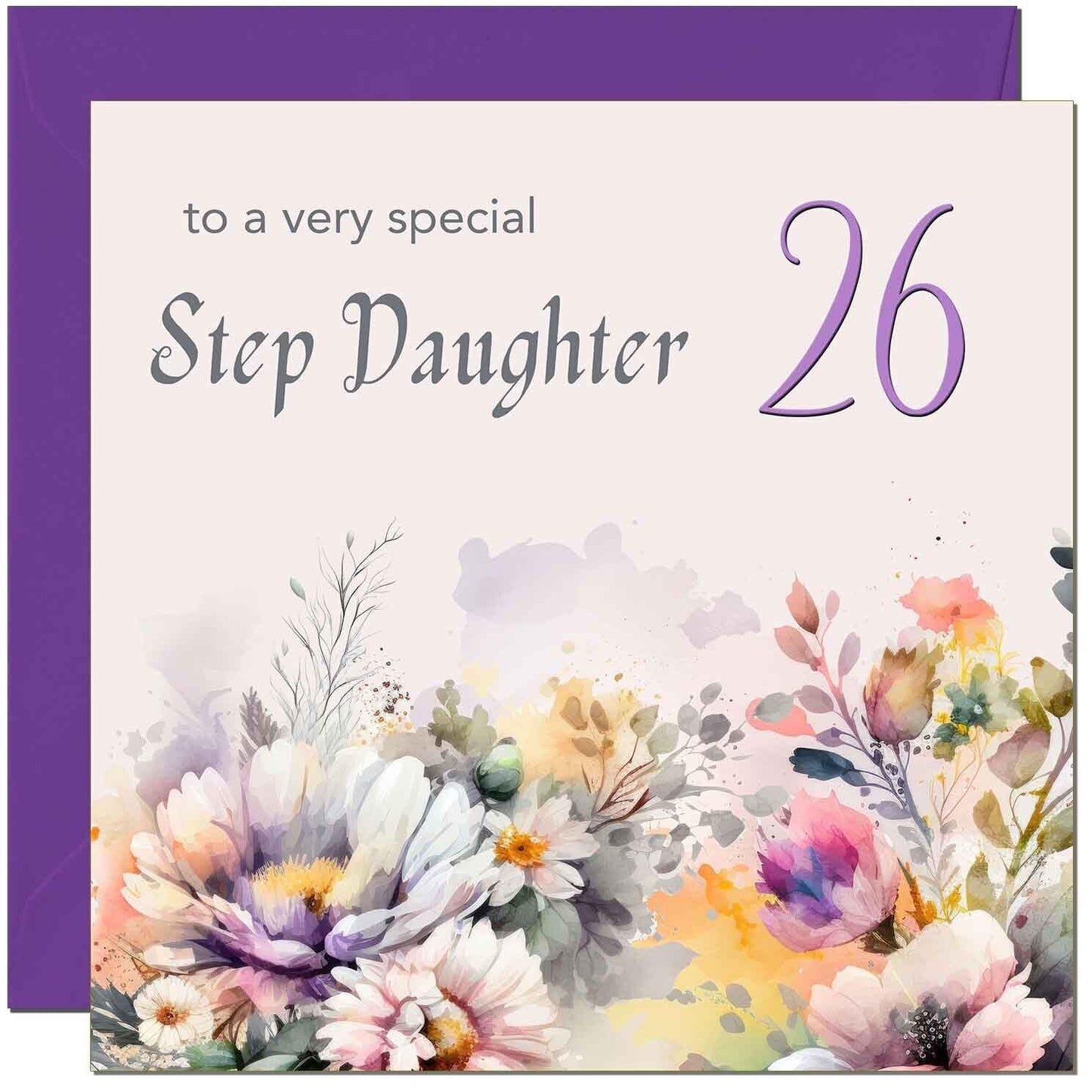 Step Daughter Birthday Card - Purple Floral