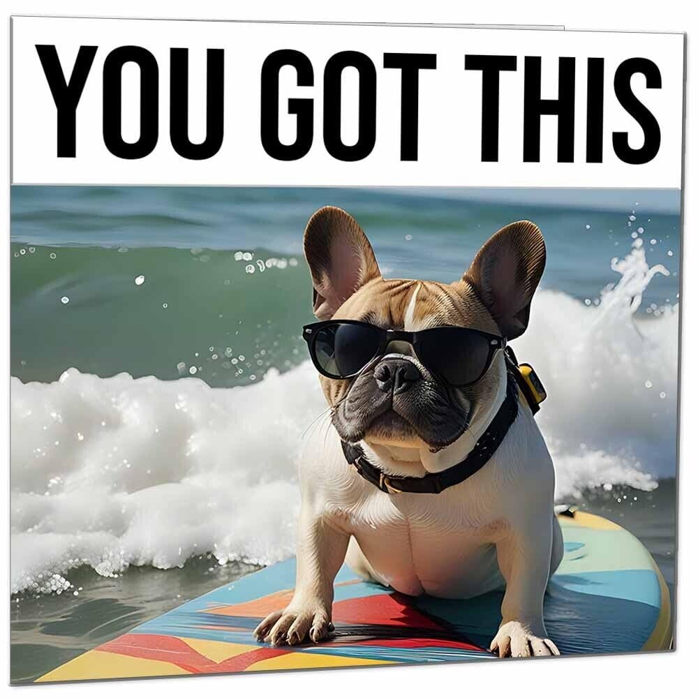 Good Luck Card - Fun Dog Surfing - Colleague Leaving Card Co Worker New Job Card