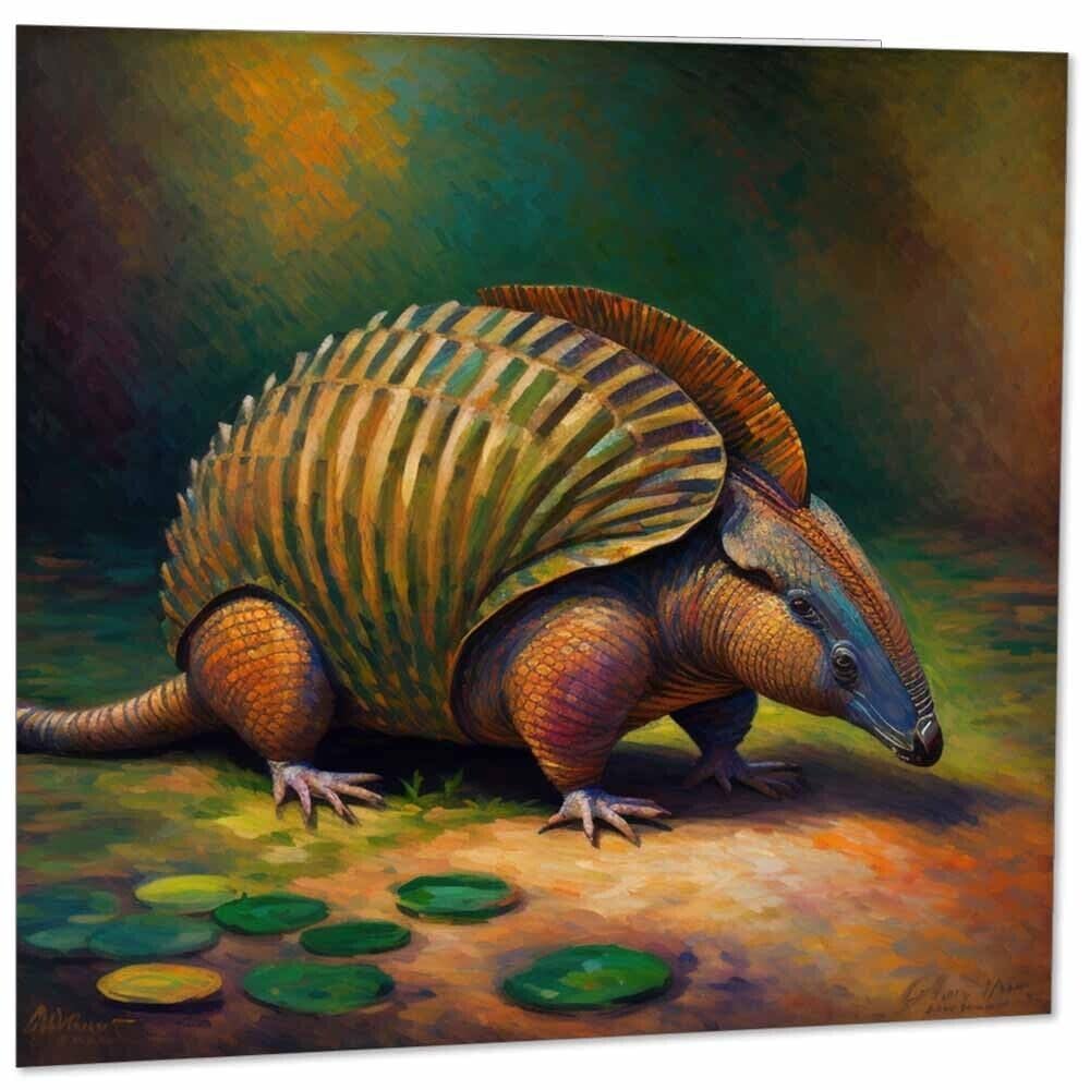 Armadillo Greeting Card Animal Impressionist Art 145mm x 145mm