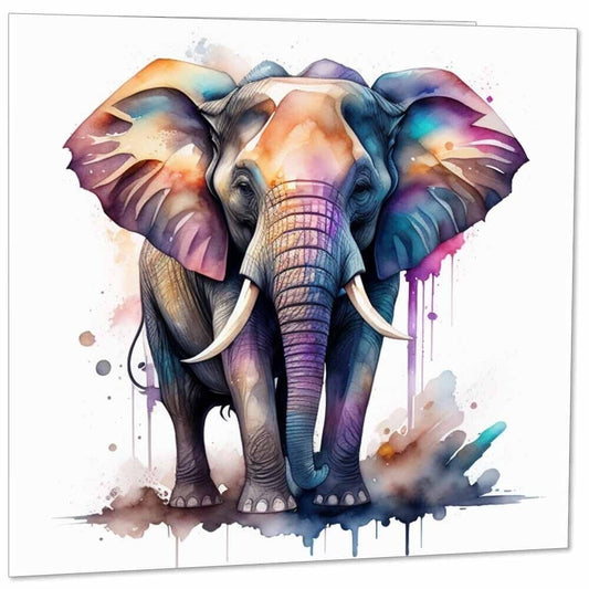 Elephant Greeting Card - Watercolour Elephant Card Animal - 145mm x 145mm Square