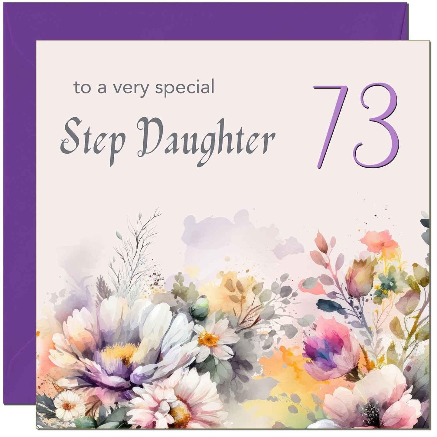 Step Daughter Birthday Card - Purple Floral