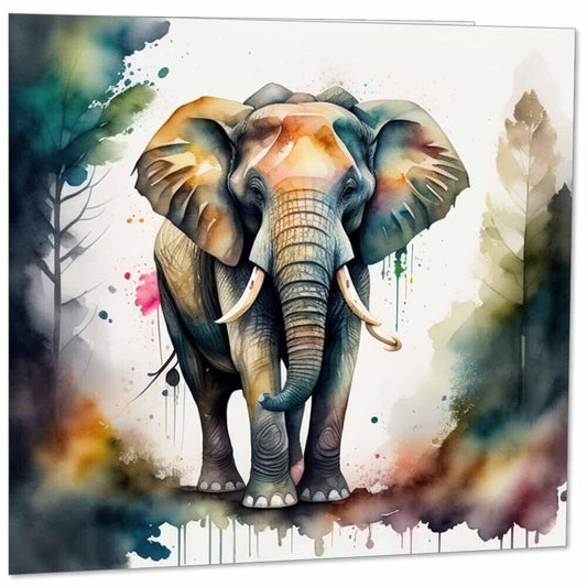 Elephant Watercolour Greeting Card - Elephant - 145mm x 145mm - Square